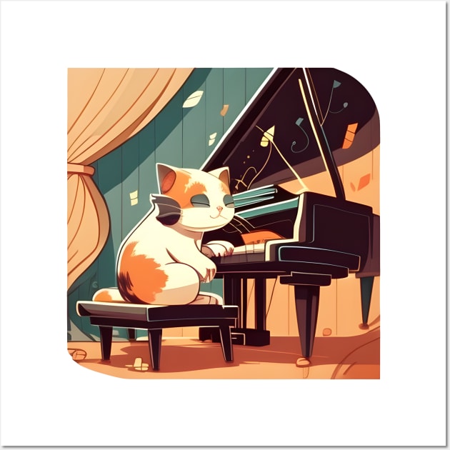 Cute Cat Kitty Playing Keyboard Piano Funny Player Wall Art by Karin Wright